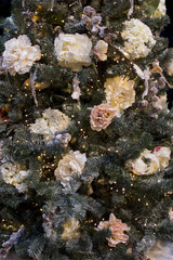 The decorated green Christmas tree. Winter and new year, Christmas.