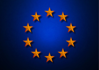 Golden stars in a circle on a colored background with texture. Template for your design.