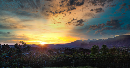 Sunset in Viñales on the isle of Cuba