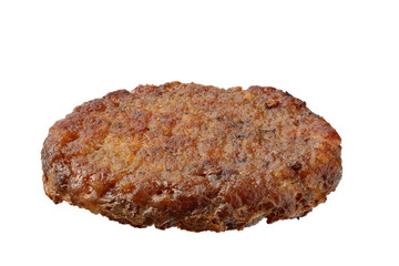 freshly grilled burger meat isolated on white background. top view