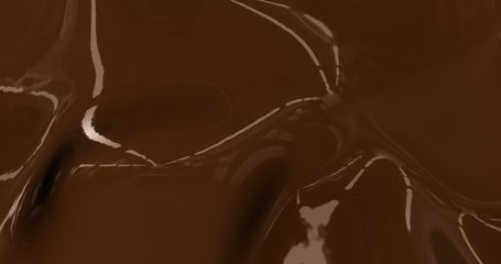 Liquid hot chocolate background. Melted dark chocolate texture 3D rendering . Glamour silk backdrop animation.