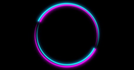 Neon Circle background with LED frame screens. Fluorescent abstract blue, purple color. . 3D illustration