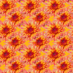 Pattern yellow pink striped head of a dahlia flower.