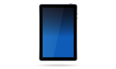  Isolated tablet with a blue display.