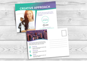 Postcard Layout with Teal and Purple Gradient Accents
