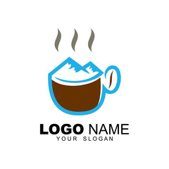 glass logo with mountain combination, logo with mountain combination, a coffee or hot drink logo, a cafe logo or a drinking place