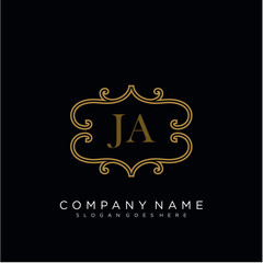 Initial letter JA logo luxury vector mark, gold color elegant classical 
