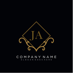 Initial letter JA logo luxury vector mark, gold color elegant classical 