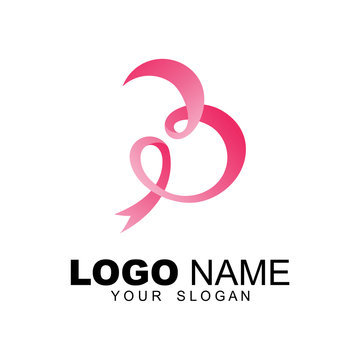 initial letter B logo for breast cancer awareness logo, pink ribbon for breast cancer awareness campaigns
