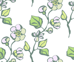 Seamless floral pattern with  sakura flowers and ornamental decorative background. Vector pattern. Print for textile, cloth, wallpaper, scrapbooking