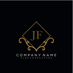 Initial letter JF logo luxury vector mark, gold color elegant classical 