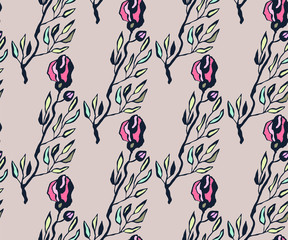 Seamless floral pattern with  sakura flowers and ornamental decorative background. Vector pattern. Print for textile, cloth, wallpaper, scrapbooking