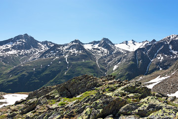Rocky mountains and glaciers in summer. Oetztal Alps, Tirol, Austria.