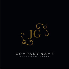Initial letter JG logo luxury vector mark, gold color elegant classical