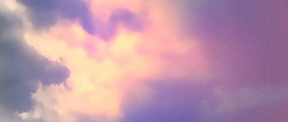 Fototapeta na wymiar Vivid Colored Aesthetic Sky Background. Realistic Vector Pink Clouds