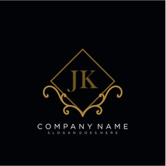 Initial letter JK logo luxury vector mark, gold color elegant classical
