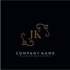 Initial letter JK logo luxury vector mark, gold color elegant classical