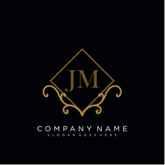Initial letter JM logo luxury vector mark, gold color elegant classical