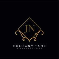 Initial letter JN logo luxury vector mark, gold color elegant classical