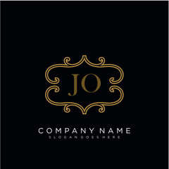 Initial letter JO logo luxury vector mark, gold color elegant classical