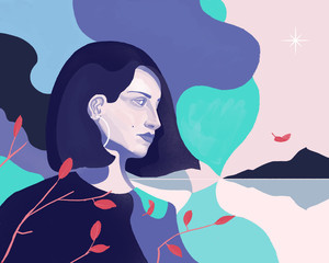 Femme cheveux au vent