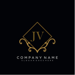 Initial letter JV logo luxury vector mark, gold color elegant classical