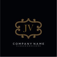 Initial letter JV logo luxury vector mark, gold color elegant classical