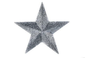 Silver gray christmas star isolated on white background. Decoration for the xmas tree. The top for...