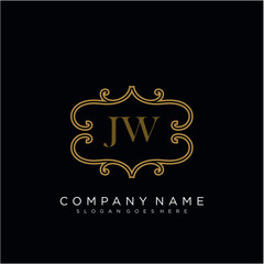 Initial letter JW logo luxury vector mark, gold color elegant classical