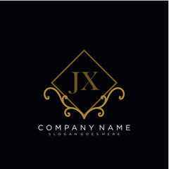 Initial letter JX logo luxury vector mark, gold color elegant classical