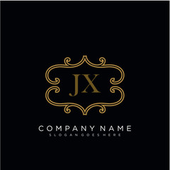 Initial letter JX logo luxury vector mark, gold color elegant classical