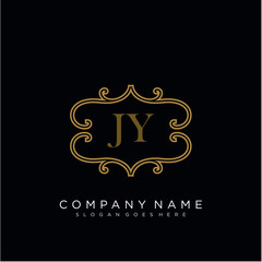 Initial letter JY logo luxury vector mark, gold color elegant classical