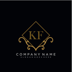 Fototapeta premium Initial letter KF logo luxury vector mark, gold color elegant classical