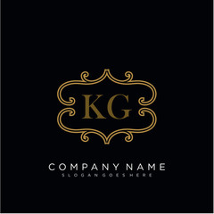 Initial letter KG logo luxury vector mark, gold color elegant classical
