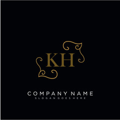 Initial letter KH logo luxury vector mark, gold color elegant classical