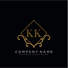 Initial letter KJ logo luxury vector mark, gold color elegant classical