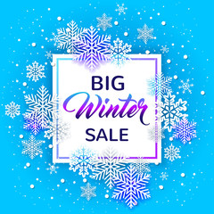 Christmas frame with white paper snowflakes