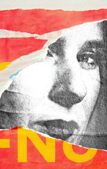 Torn ripped street posters paper  blended woman portrait