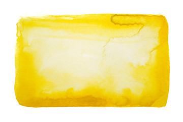 yellow rectangular watercolor stain, hand-drawn watercolor, mock up watercolor background for postcard. on white background