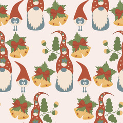 Cute gnome and christmas globes in a seamless pattern design