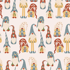 Colorful gnomes in a seamless pattern design