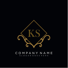 Initial letter KS logo luxury vector mark, gold color elegant classical