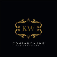Initial letter KW logo luxury vector mark, gold color elegant classical