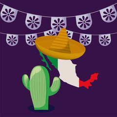 Mexican cactus and map with banner pennant vector design