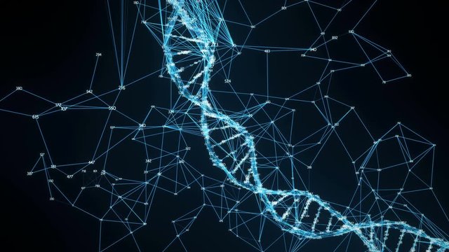 Abstract Digital random digits plexus DNA molecule For visuals, biology, biotechnology, chemistry, science, medicine, cosmetics, motion background, medical dashboard Seamless Loop