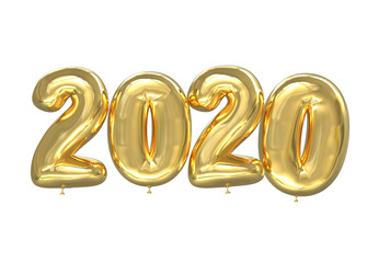Numbers of 2020 golden balloons for New Year holidays, white background