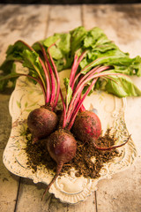 3 beets on tray on table