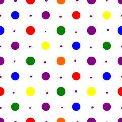 Multicolored circles with dots seamless pattern. Abstract geometric shape texture. Design template for wallpaper, packaging, fabric, textile, vector illustration.