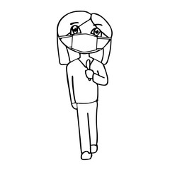 female surgeon in a mask with a scalpel in her hands. White background isolated outline vector illustration