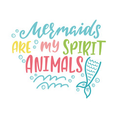 Mermaid cartoon vector illustration. Summer inspirational lettering phrase.